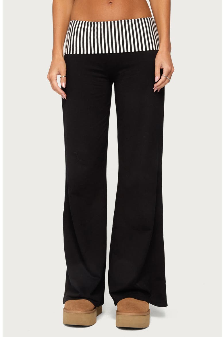Meshey Striped Foldover Pants, Main, color, BLACK