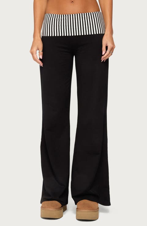 Meshey Striped Foldover Pants