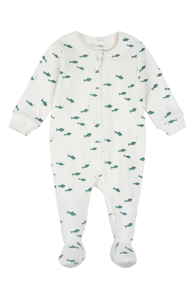Petit Lem Little Fishies Print Footie, Main, color, Off White
