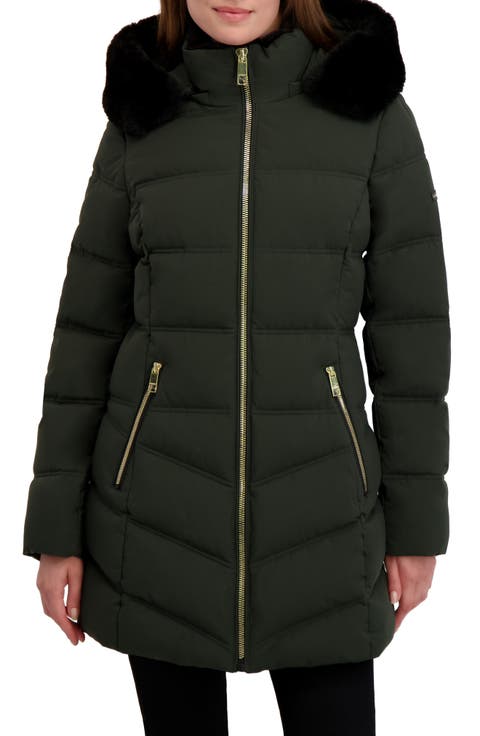 Soft Tech Puffer Jacket with Removable Faux Fur Trim Hood