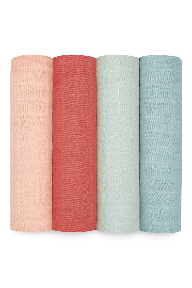 Assorted 4-Pack Organic Cotton Muslin Swaddling Cloths, Main, color, MOTHER EARTH ORGANIC
