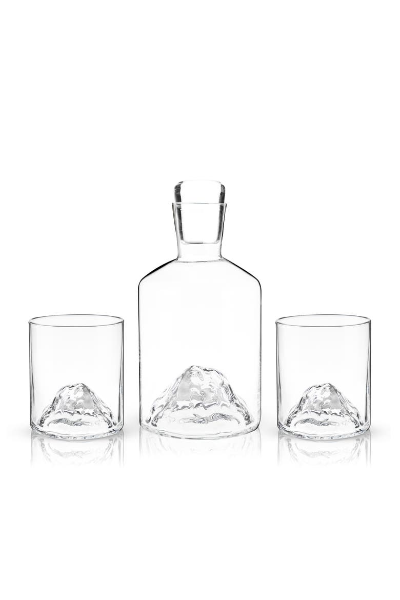 Mountain 3-Piece Crystal Liquor Decanter and Tumbler Set, Main, color, Clear