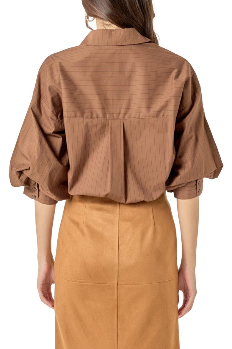 Pinstripe Balloon Sleeve Cotton Shirt, Alternate, color, BROWN