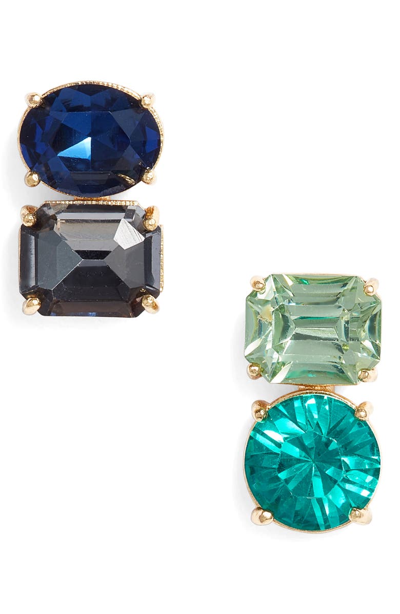 Kate Spade New York double drop asymmetrical stud earrings, Main, color, Navy Multi