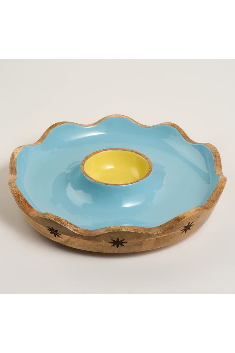 Lakri Carved Mango Wood Serving Bowl | Artisan Serving, Alternate, color, Blue