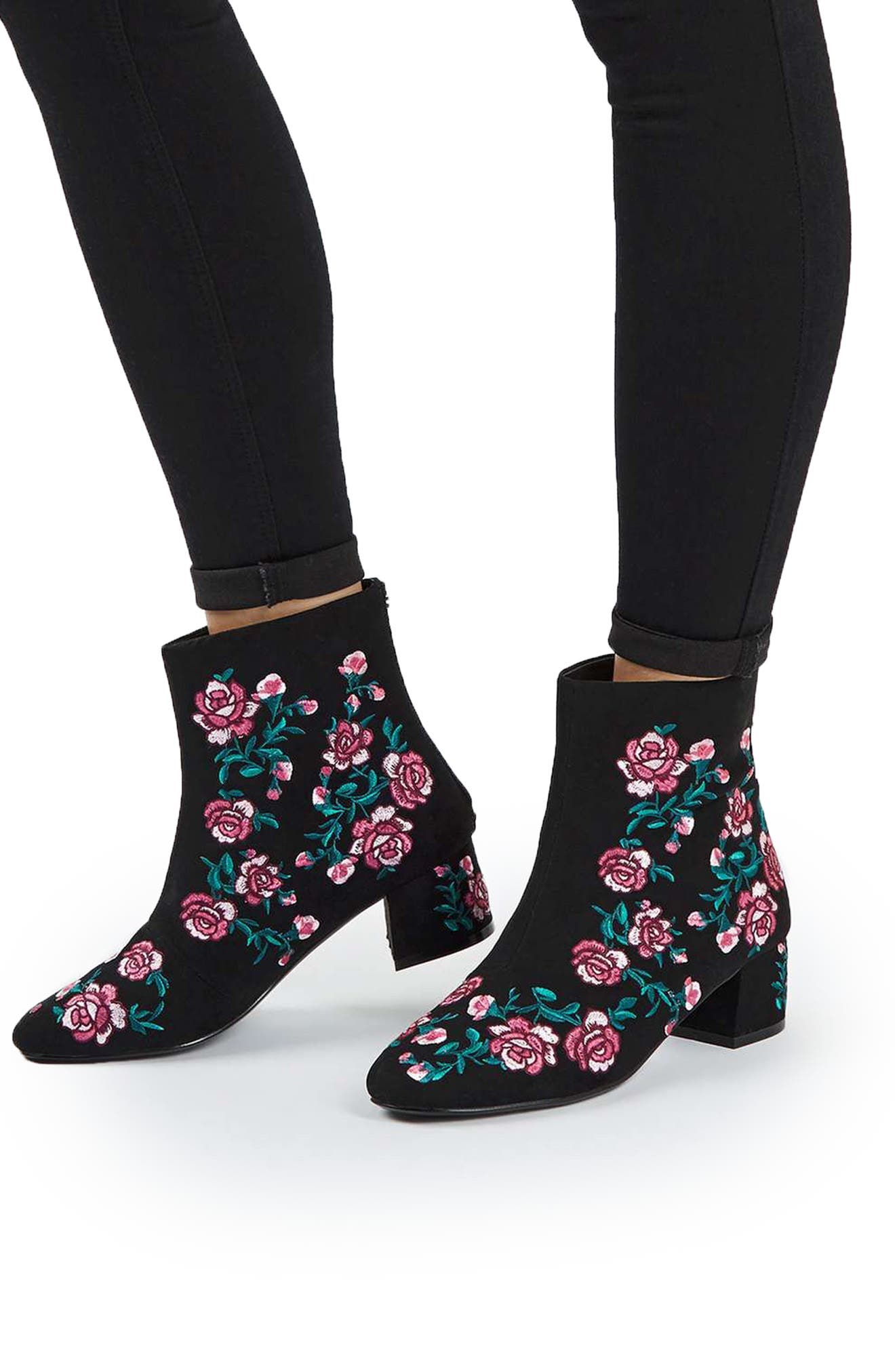 Topshop Blossom Embroidered Bootie, Alternate, color, 