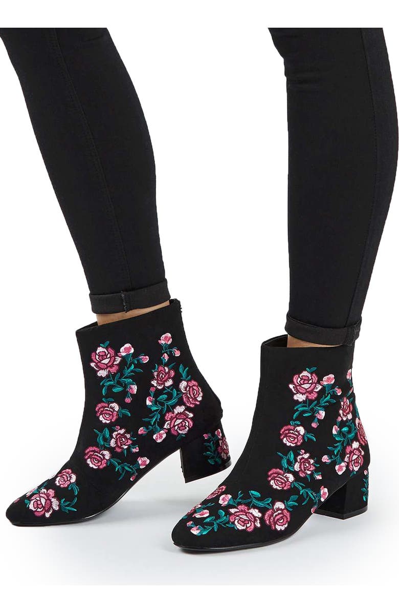 Topshop Blossom Embroidered Bootie, Alternate, color,