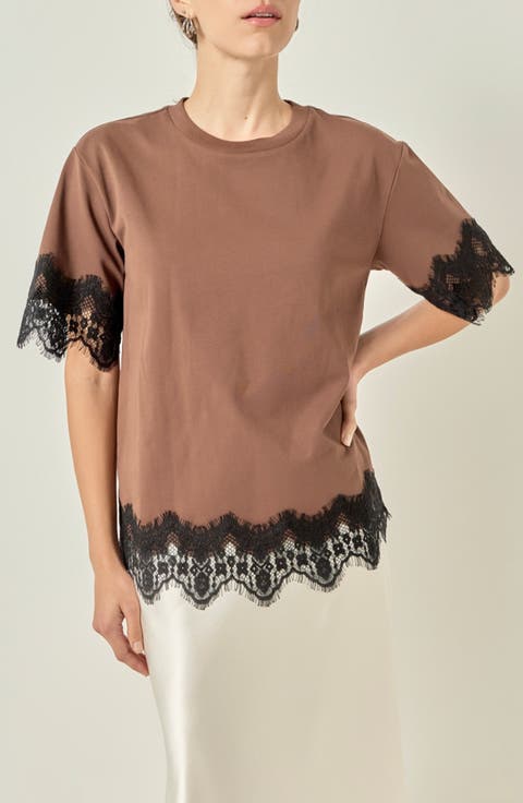 Lace Trim Cotton T-Shirt