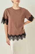 English Factory Lace Trim Cotton T-Shirt