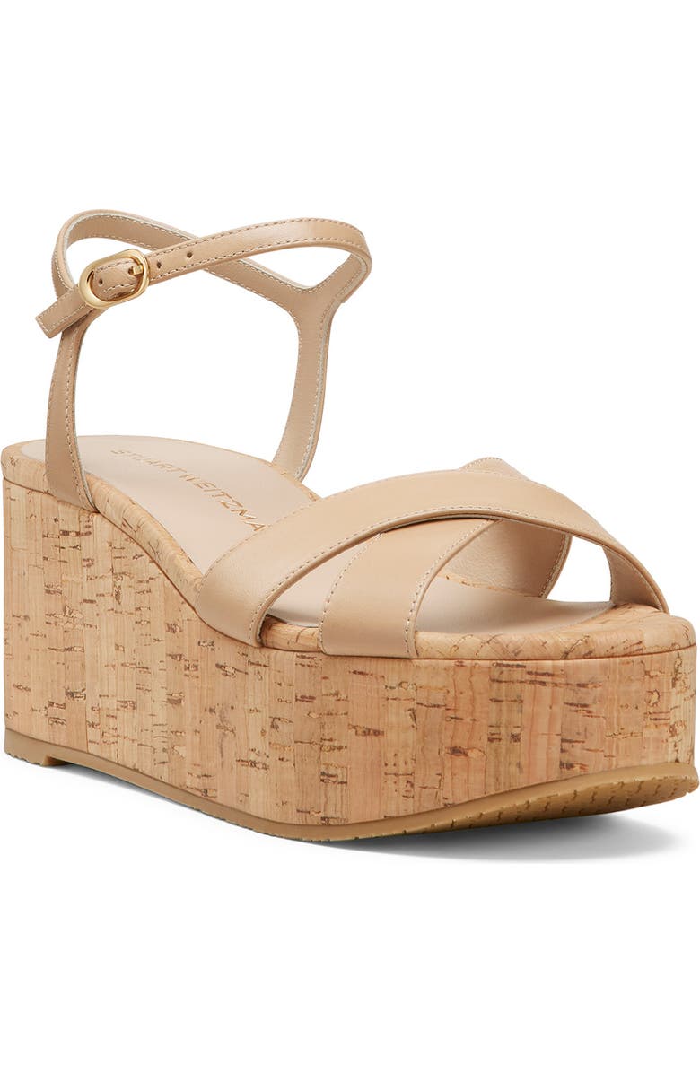 Stuart Weitzman Dayna Ankle Strap Platform Wedge Sandal, Main, color, Adobe