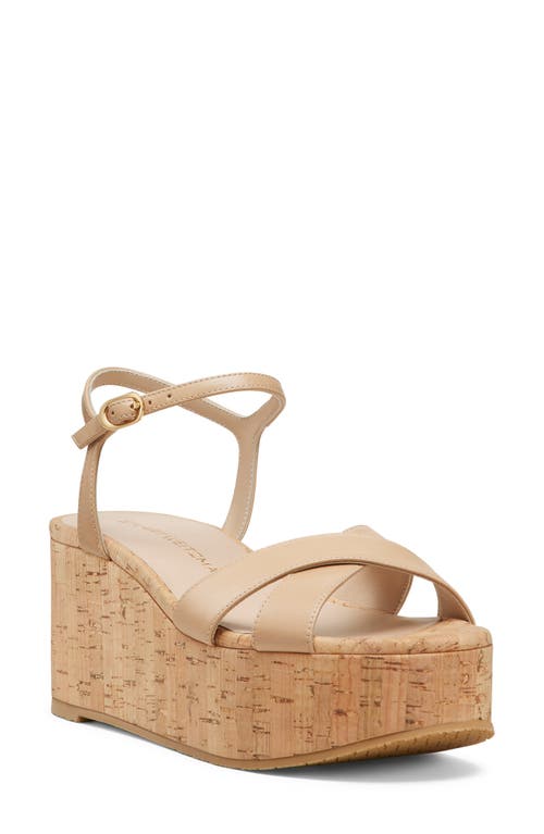 Stuart Weitzman Dayna Leather Crisscross Wedge Sandals In Adobe