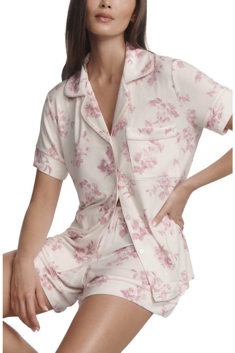 Gisele Printed Relaxed Jersey Knit Short Pajamas, Alternate, color, ROSE GARDEN CAMEO PINK/PALE PI