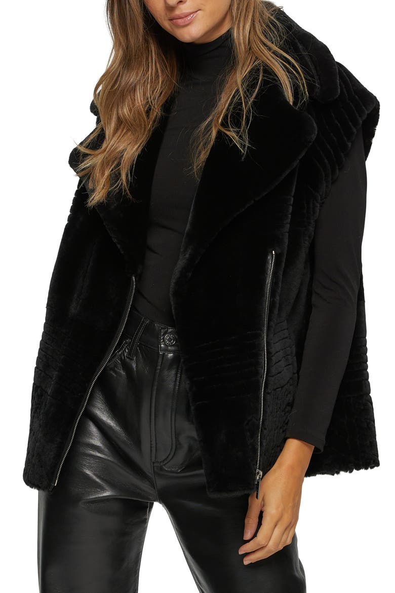Genuine Shearling Zip Vest With Grooved Pattern, Alternate, color, BLACK
