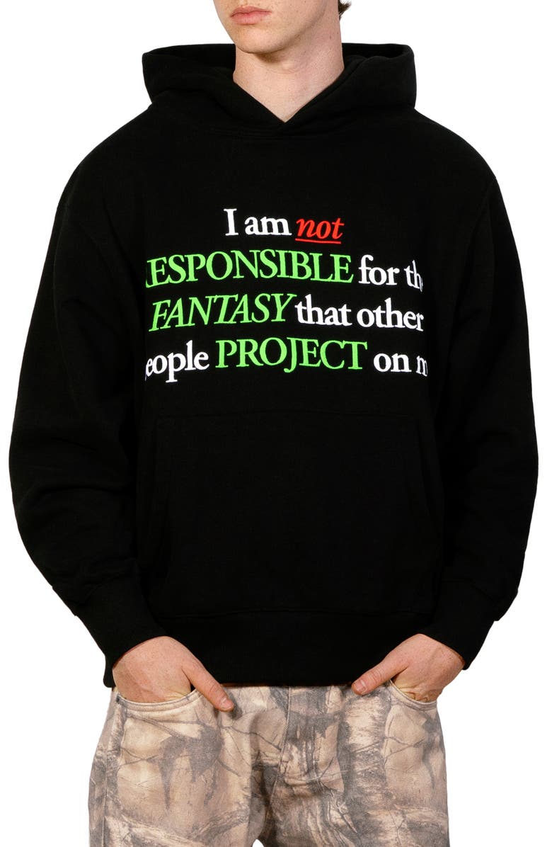 PLEASURES Responsible Graphic Cotton Blend Hoodie, Main, color, Black