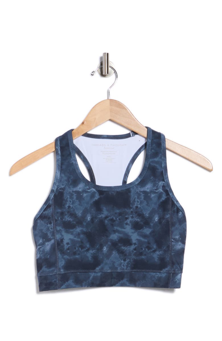 Threads 4 Thought Cloud Wash Tie Dye Racerback Sports Bra, Alternate, color, Navy Multi