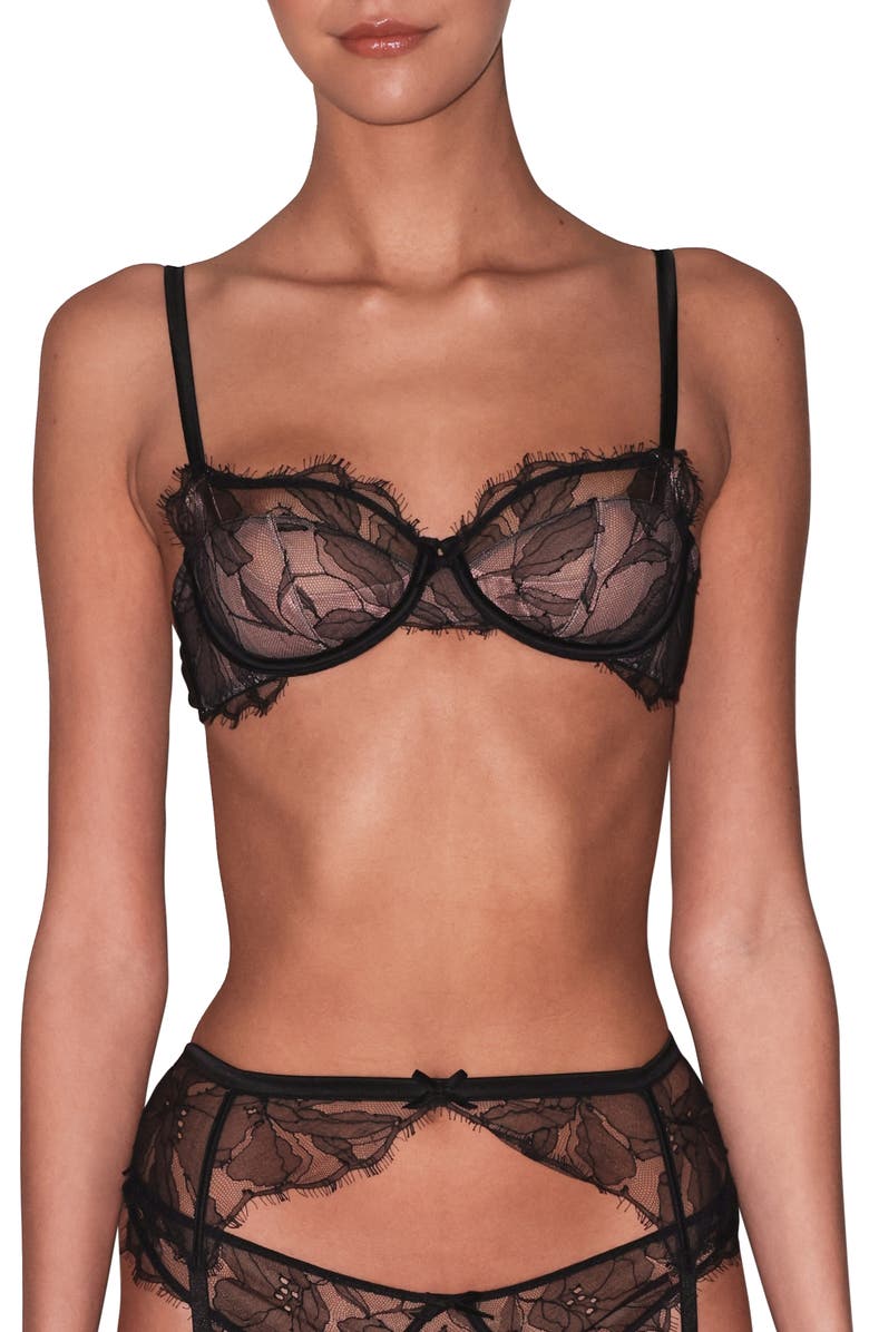 Fleur Du Mal Sophie Lace Underwire Balconette Bra, Main, color, Black