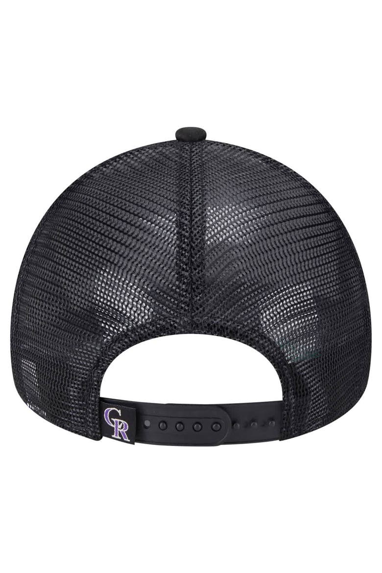 Men's New Era  Black Colorado Rockies Distressed 9FORTY A-Frame Adjustable Trucker Hat, Alternate, color, Black