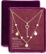 Chelsea28 Set of Two Demi Fine Freshwater Pearl 
Key Pendant Necklaces