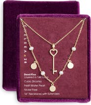 Chelsea28 Set of Two Demi Fine Freshwater Pearl & Key Pendant Necklaces