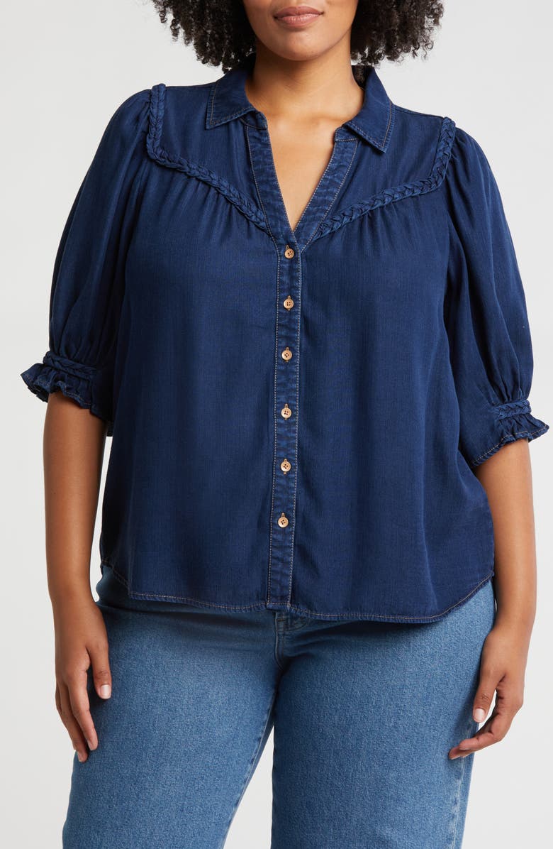 Wit & Wisdom Blouson Sleeve Western Button-Up Shirt, Main, color, 