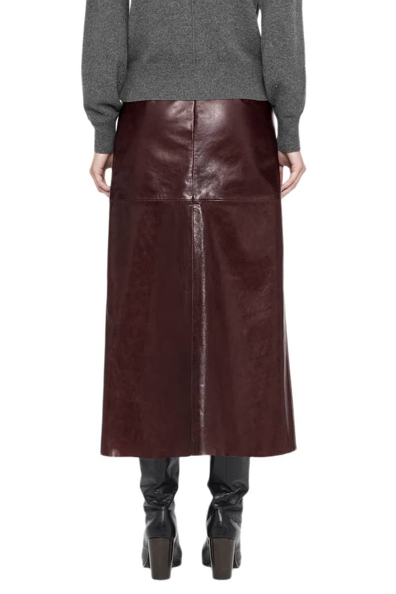 Olivia Leather Midi Skirt, Alternate, color, OXBLOOD RED