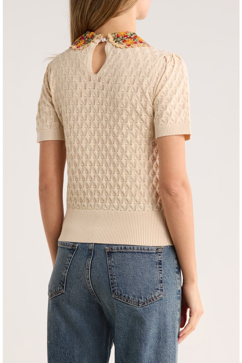Enya Rosebud Collared Short Sleeve Sweater, Alternate, color, CLOUD DANCER W/ MULTI COLLAR