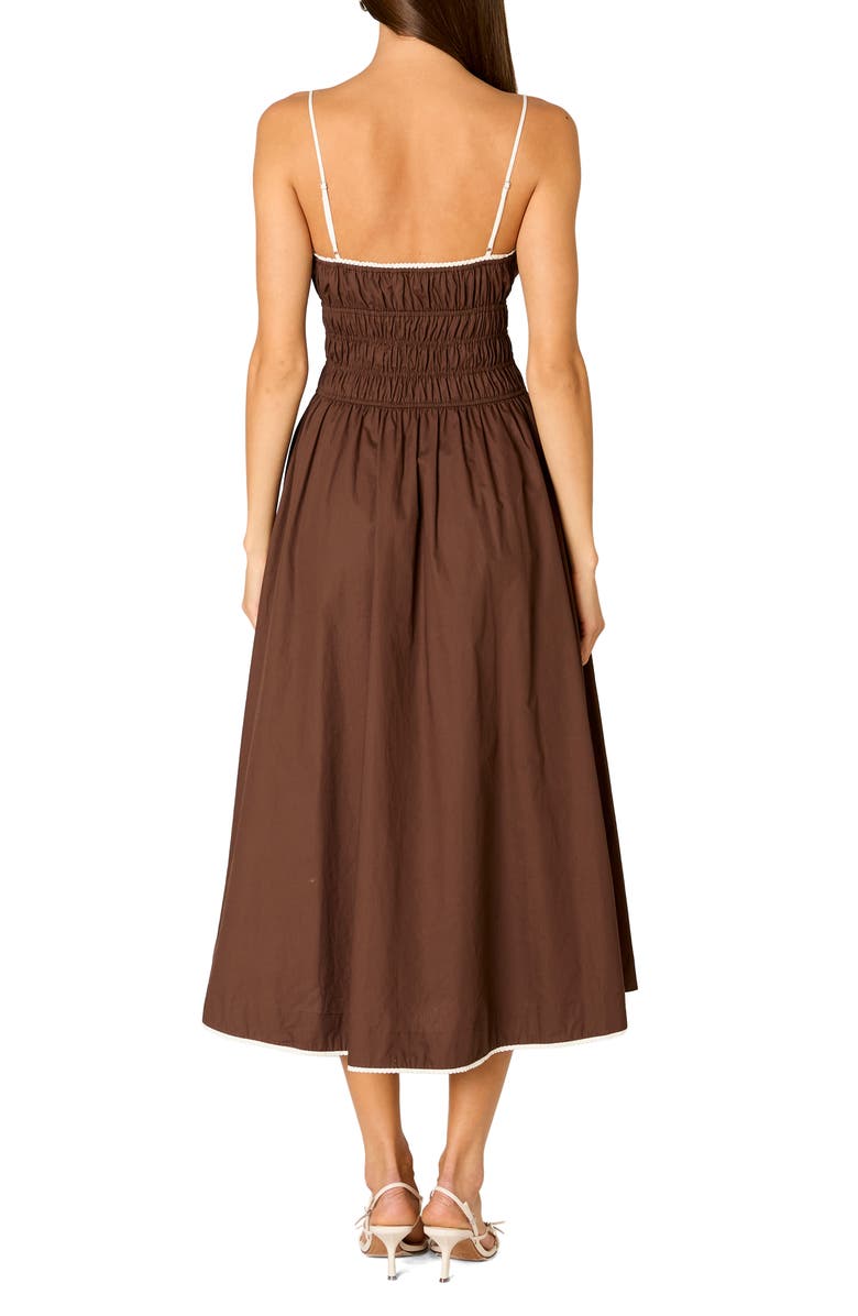 Nia Thomas Smocked Sleeveless Midi Dress, Alternate, color, Coffee