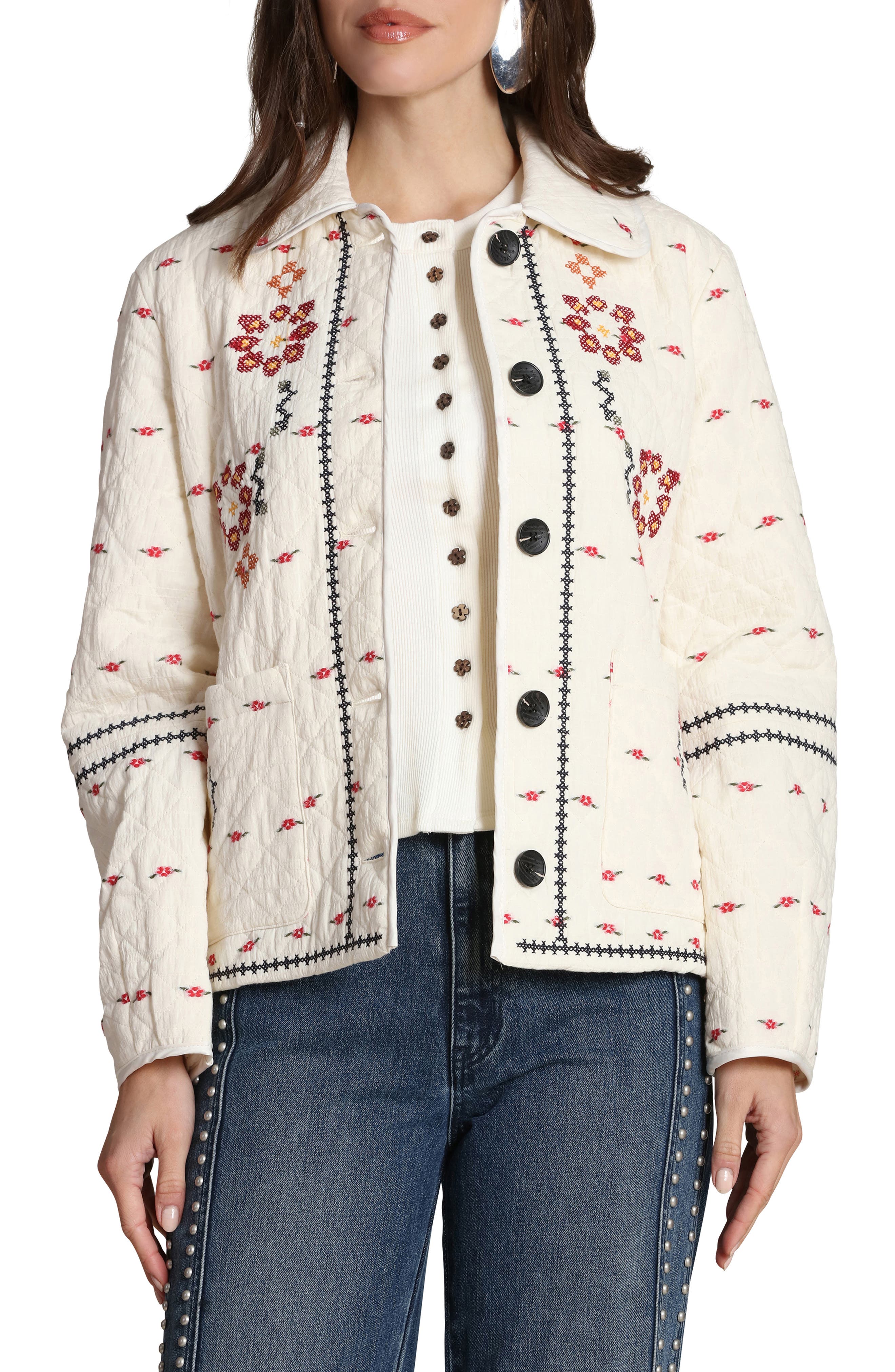 Embroidered Quilted Cotton Jacket