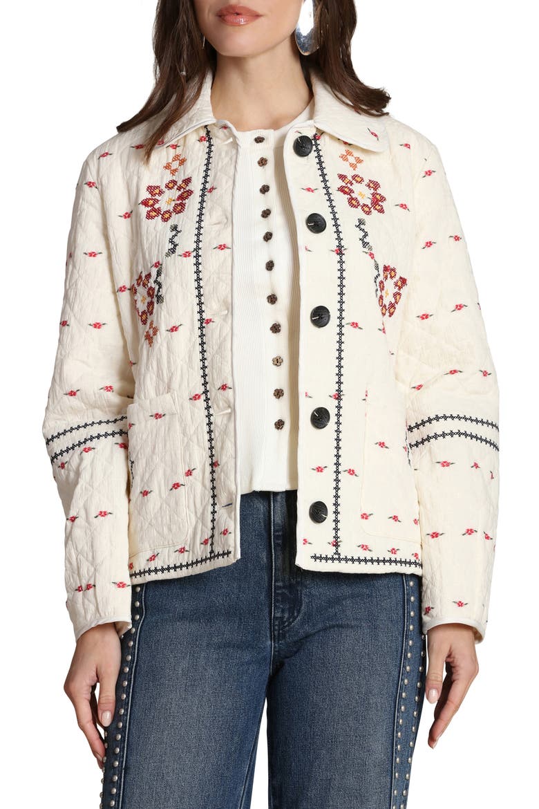 Embroidered Quilted Cotton Jacket, Main, color, CREAM FLORAL