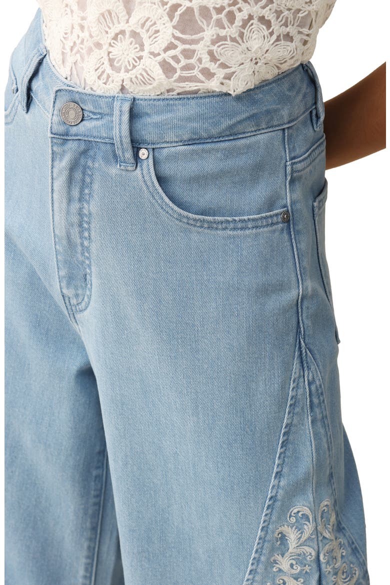 Embroidered High Waist Raw Hem Flare Jeans, Alternate, color, LIGHT BLUE