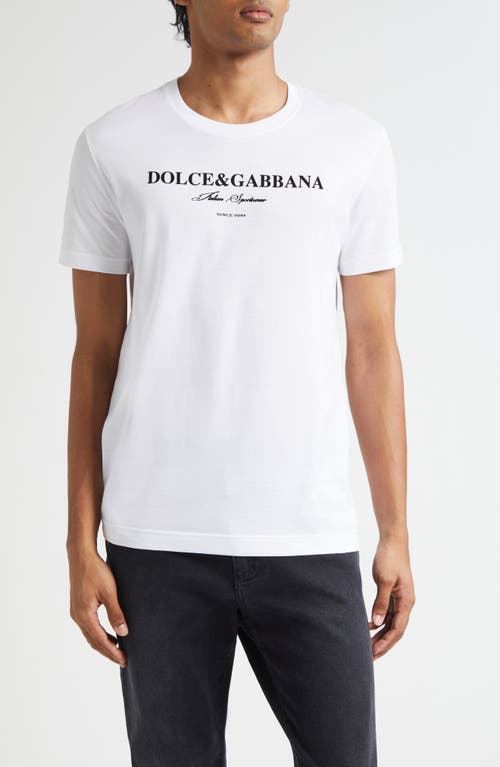 Dolce & Gabbana White Crewneck T-shirt With Logo Lettering Print On The Front In White