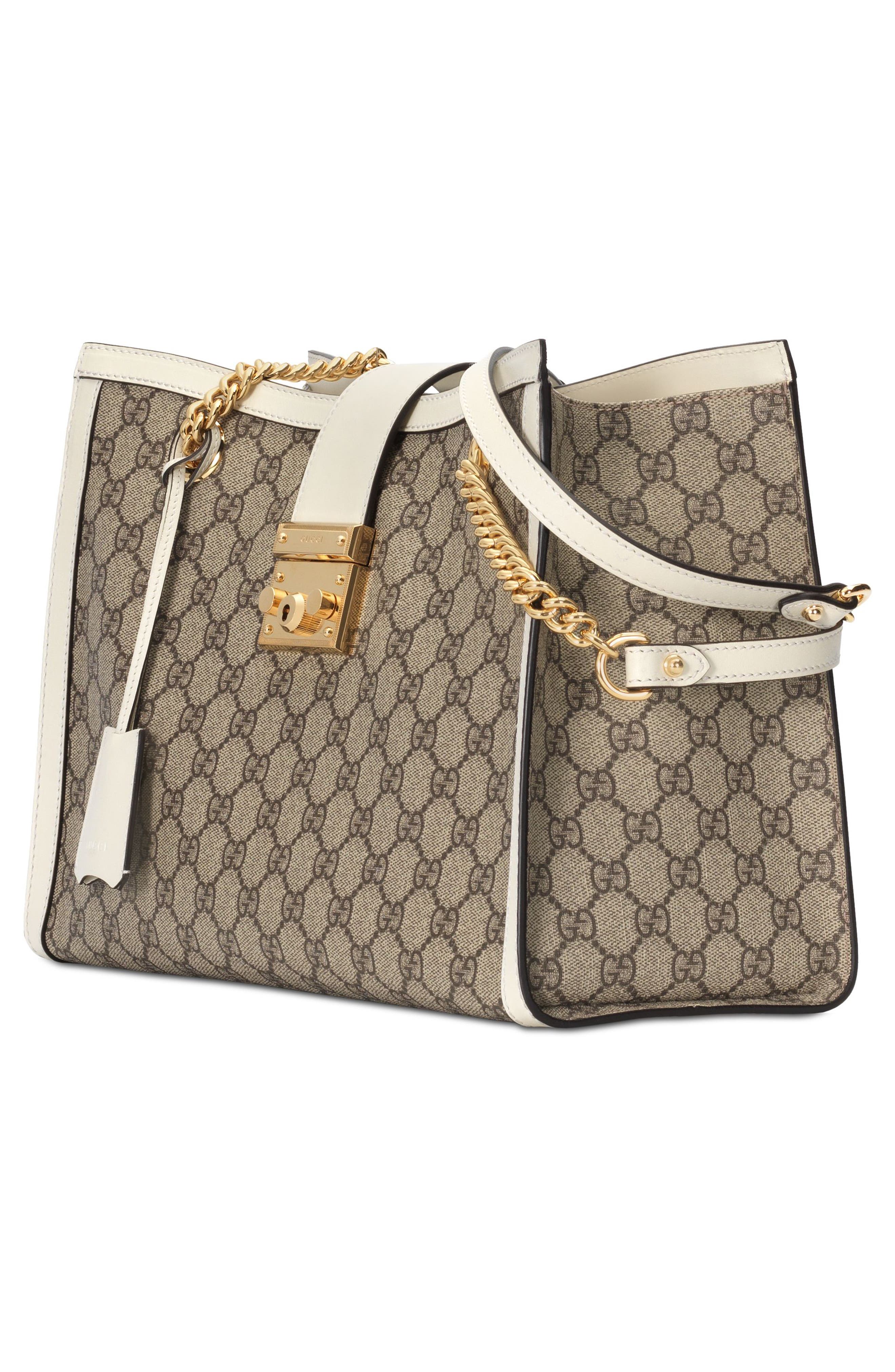Medium Padlock GG Supreme Canvas Tote, Alternate, color, BEIGE EBONY/ MYSTIC WHITE