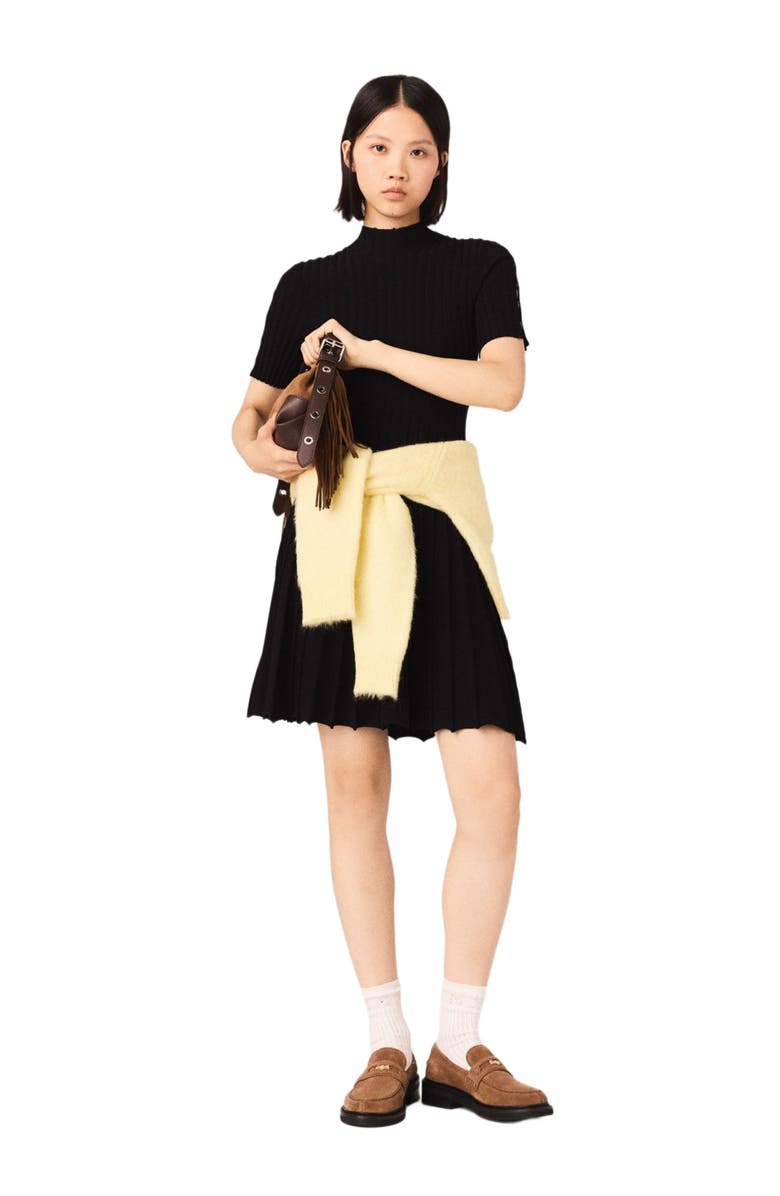 maje Mini knit dress, Main, color, Black