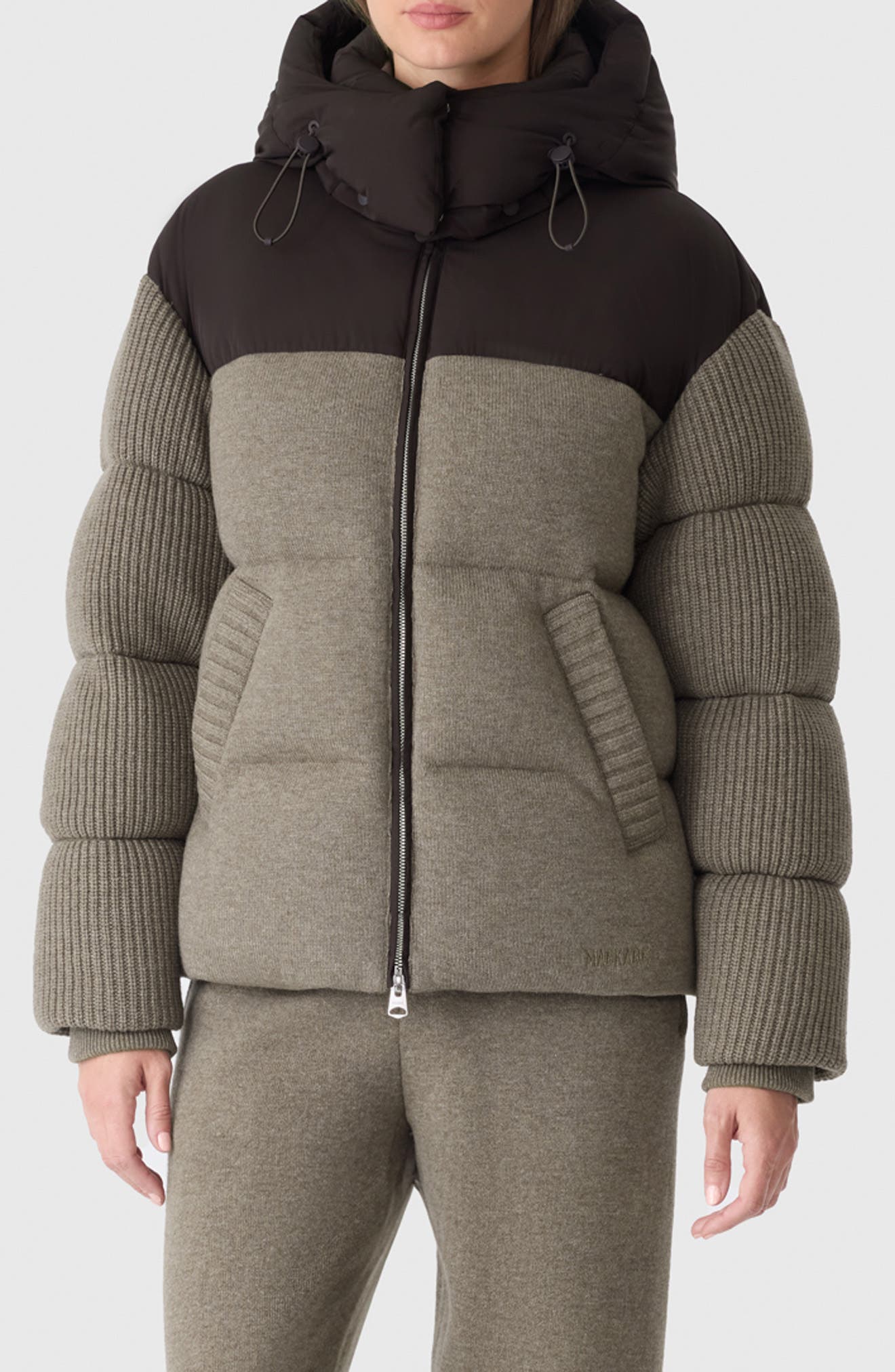 Greer Mixed Media Wool & Cashmere Blend Hooded Down Jacket