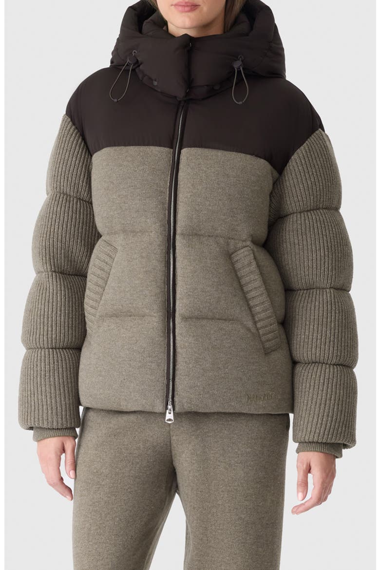 Greer Mixed Media Wool & Cashmere Blend Hooded Down Jacket, Main, color, COFFEE