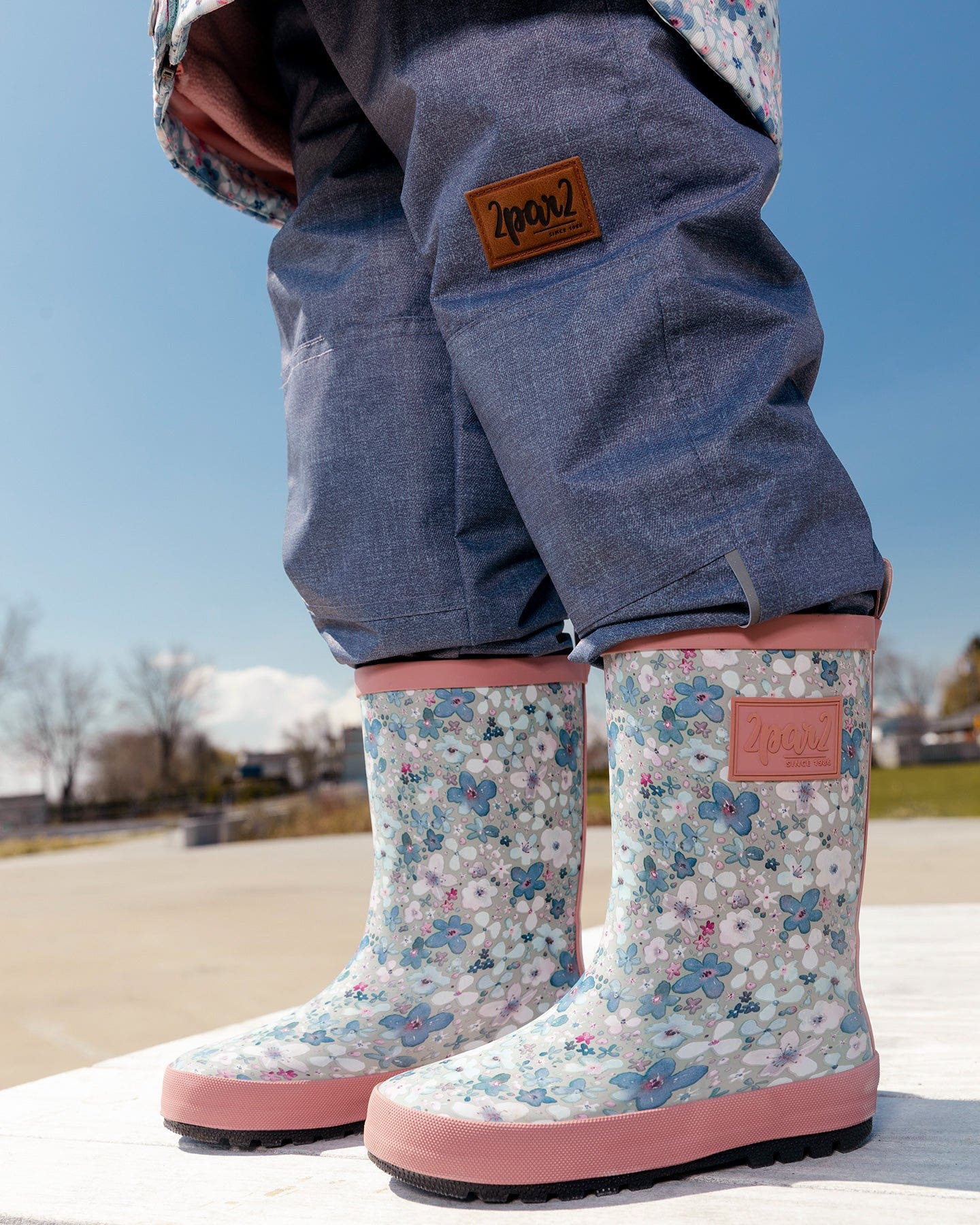 Deux par Deux Girl's Rain Boots Baby Blue Printed Watercolor Flowers, Alternate, color, 