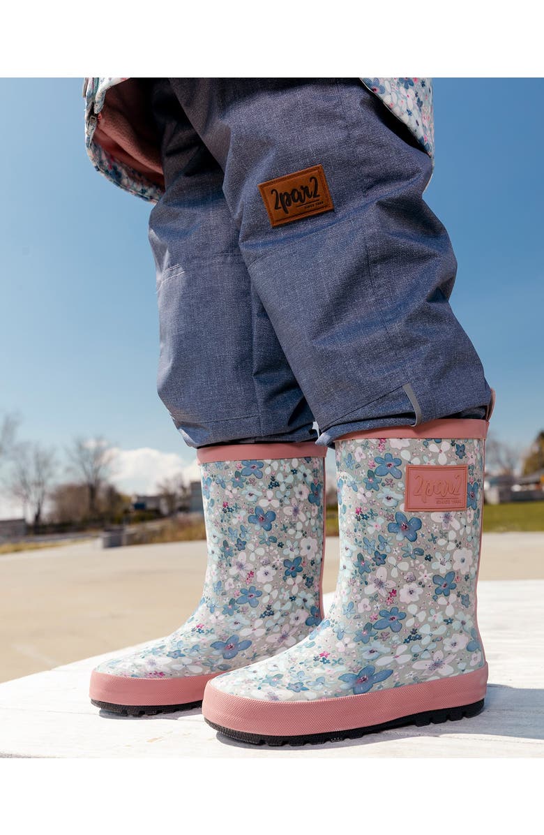Deux par Deux Girl's Rain Boots Baby Blue Printed Watercolor Flowers, Alternate, color,