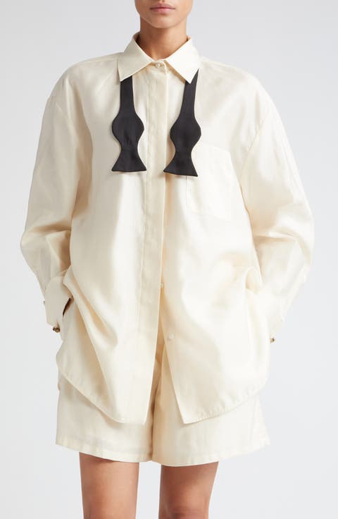 Marea Oversize Button-Up Shirt with Bow Tie
