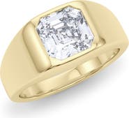 HauteCarat Men's Asscher Cut Lab Created Diamond Signet Ring