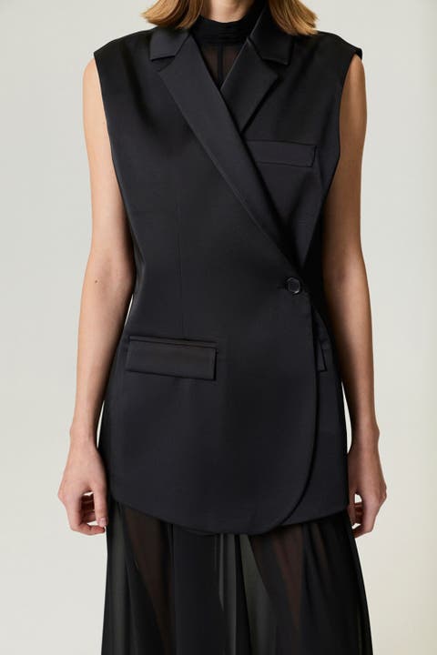 Asymmetric Buttoned Longline Vest
