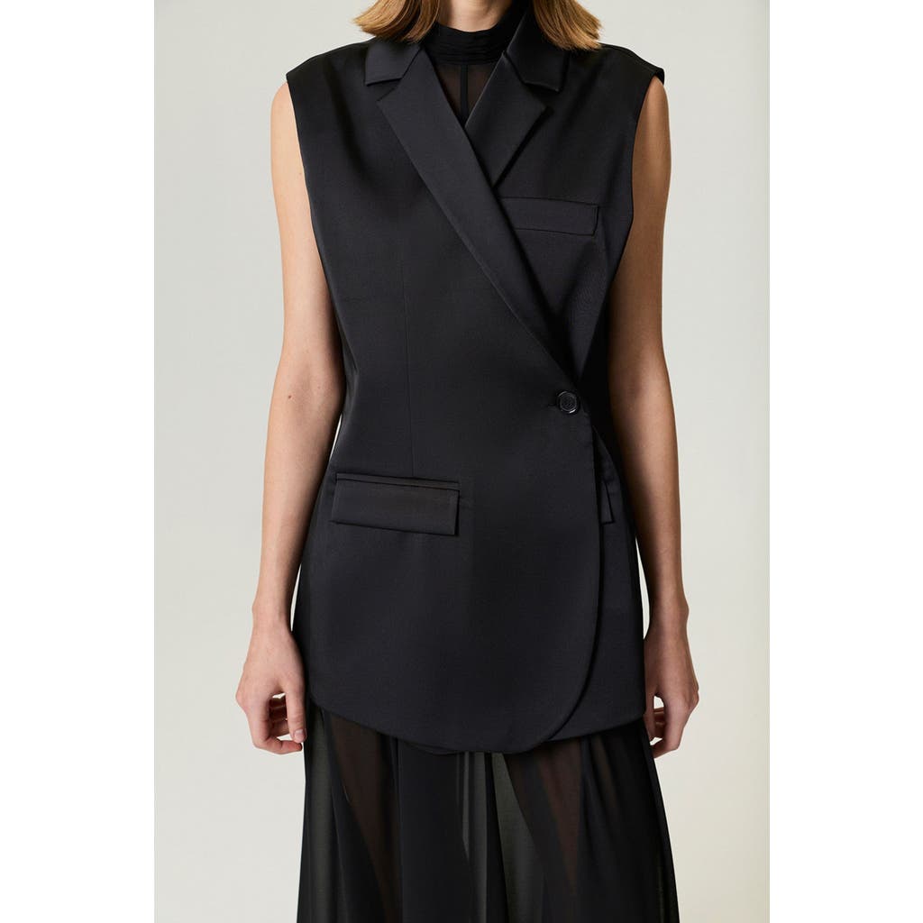 Nocturne Asymmetric Buttoned Longline Vest In Black