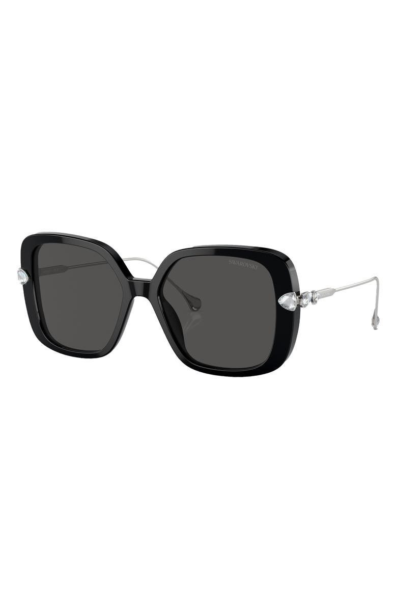 Swarovski 56mm Square Sunglasses, Alternate, color, Black