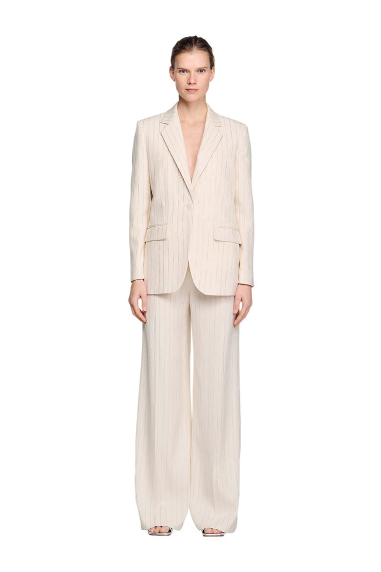 Striped tailored jacket, Main, color, Ecru / silver