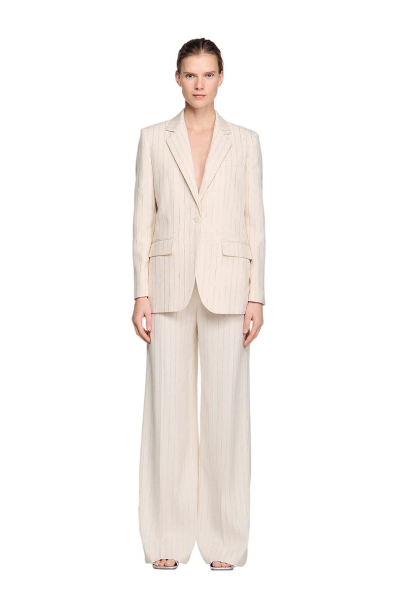 SANDRO Striped tailored jacket, Main, color, Ecru / Silver