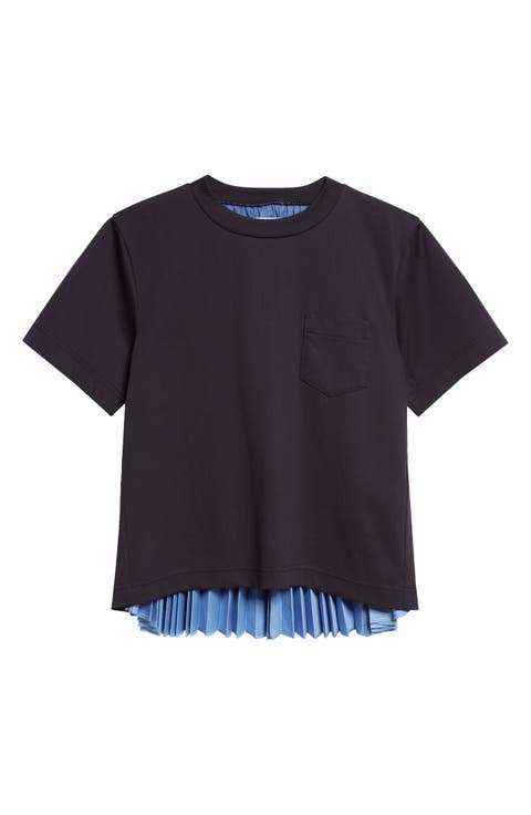 Mixed Media Pleated Poplin & Jersey Pocket T-Shirt