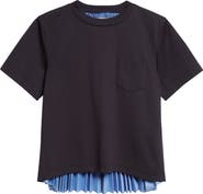 Sacai Mixed Media Pleated Poplin & Jersey Pocket T-Shirt