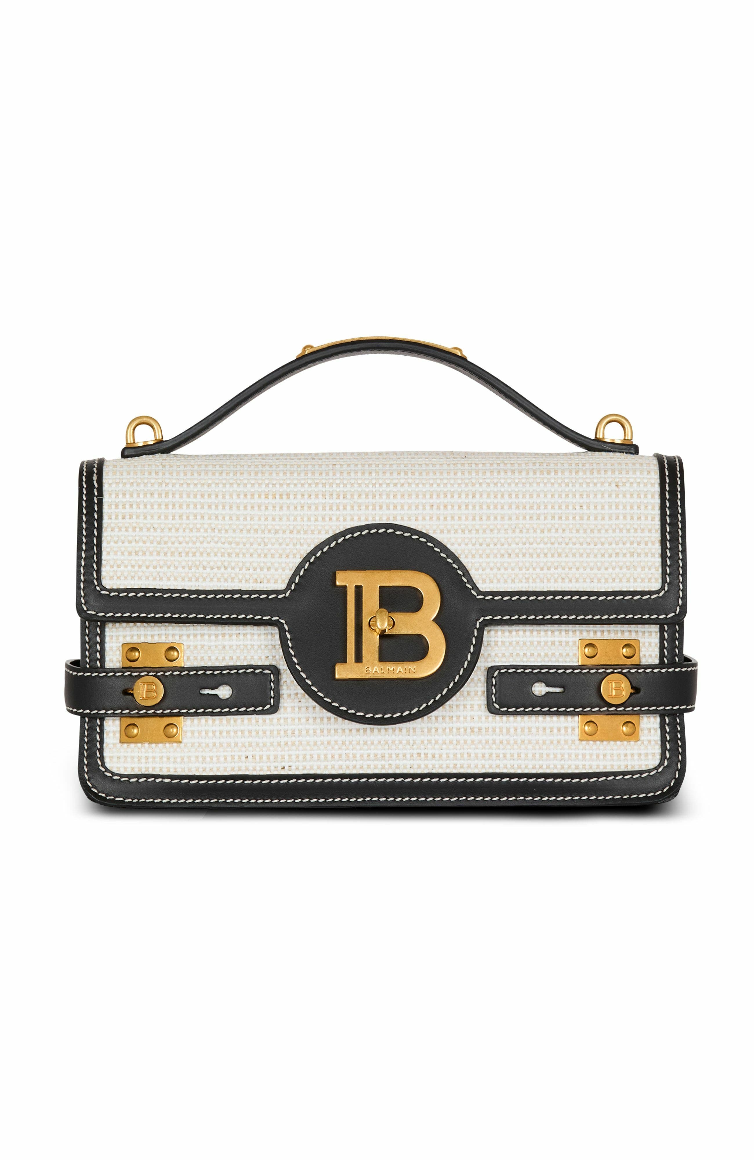 Balmain Raffia B-Buzz Shoulder 24 Bag, Main, color, 