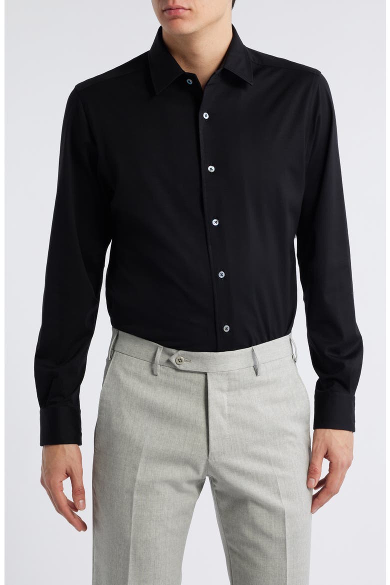Lord Solid Knit Cotton Blend Dress Shirt, Main, color, BLACK