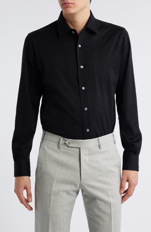 Zanella Lord Solid Knit Cotton Blend Dress Shirt in Black 