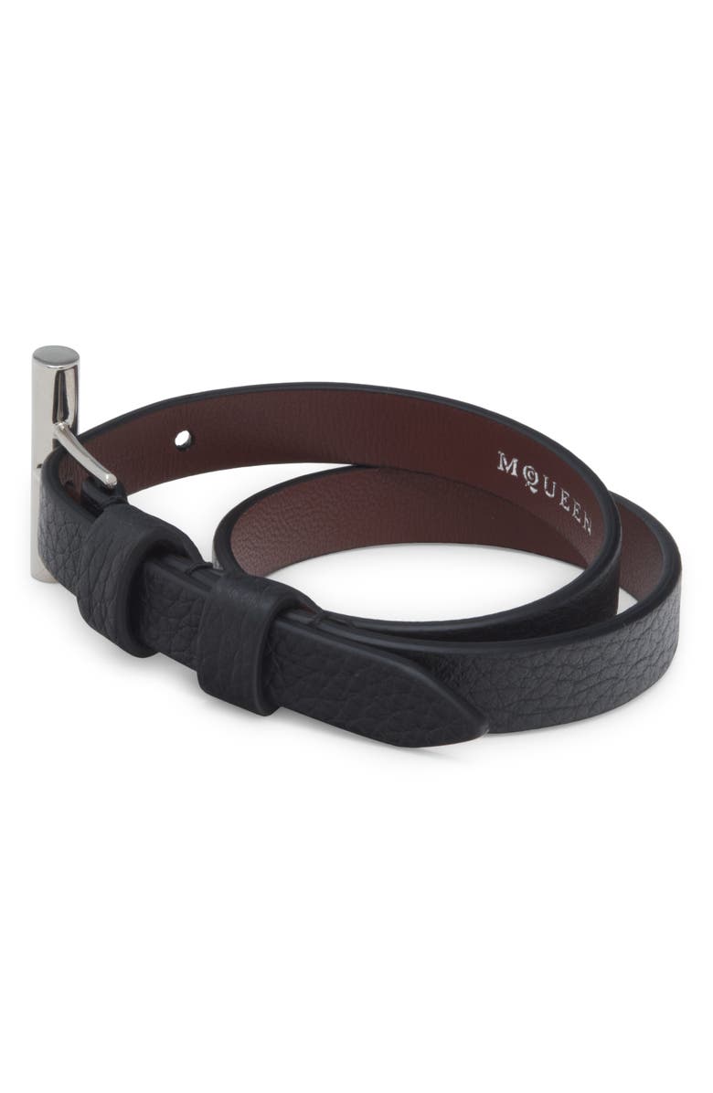 McQueen Crossbar Double Wrap Leather Bracelet, Alternate, color, 